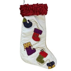 CBK Christmas Stocking Plush Felt Satin Beading Multicolor 18" x 11" Synthetic